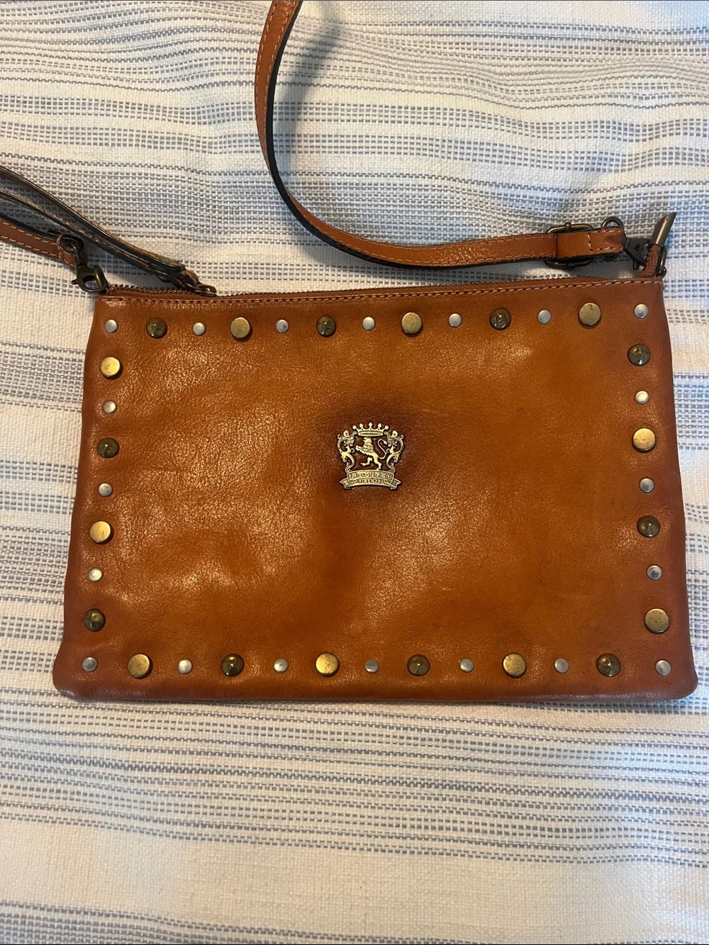 Pratesi Firenze Leather Studded Clutch in Cognac Brown